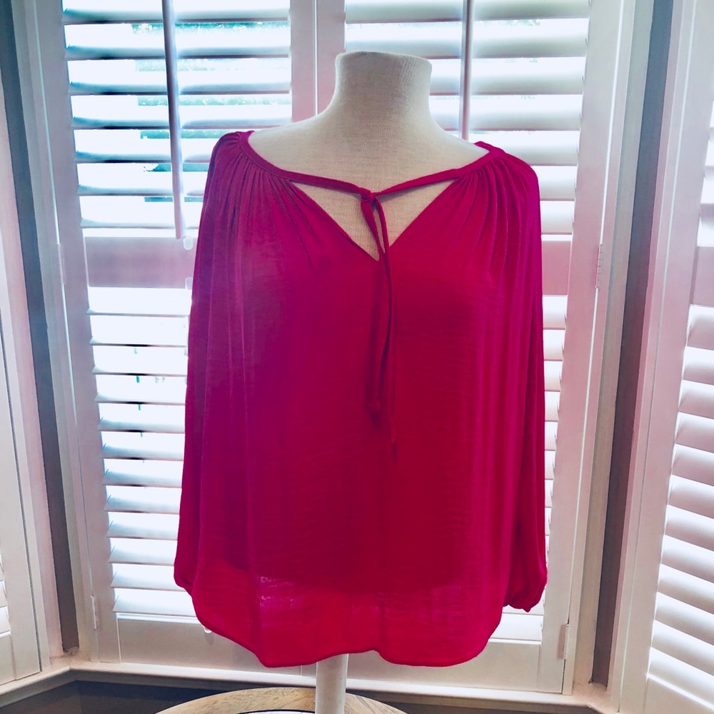 Bright pink Jennifer Lopez tie v-neck blouse, Sz S